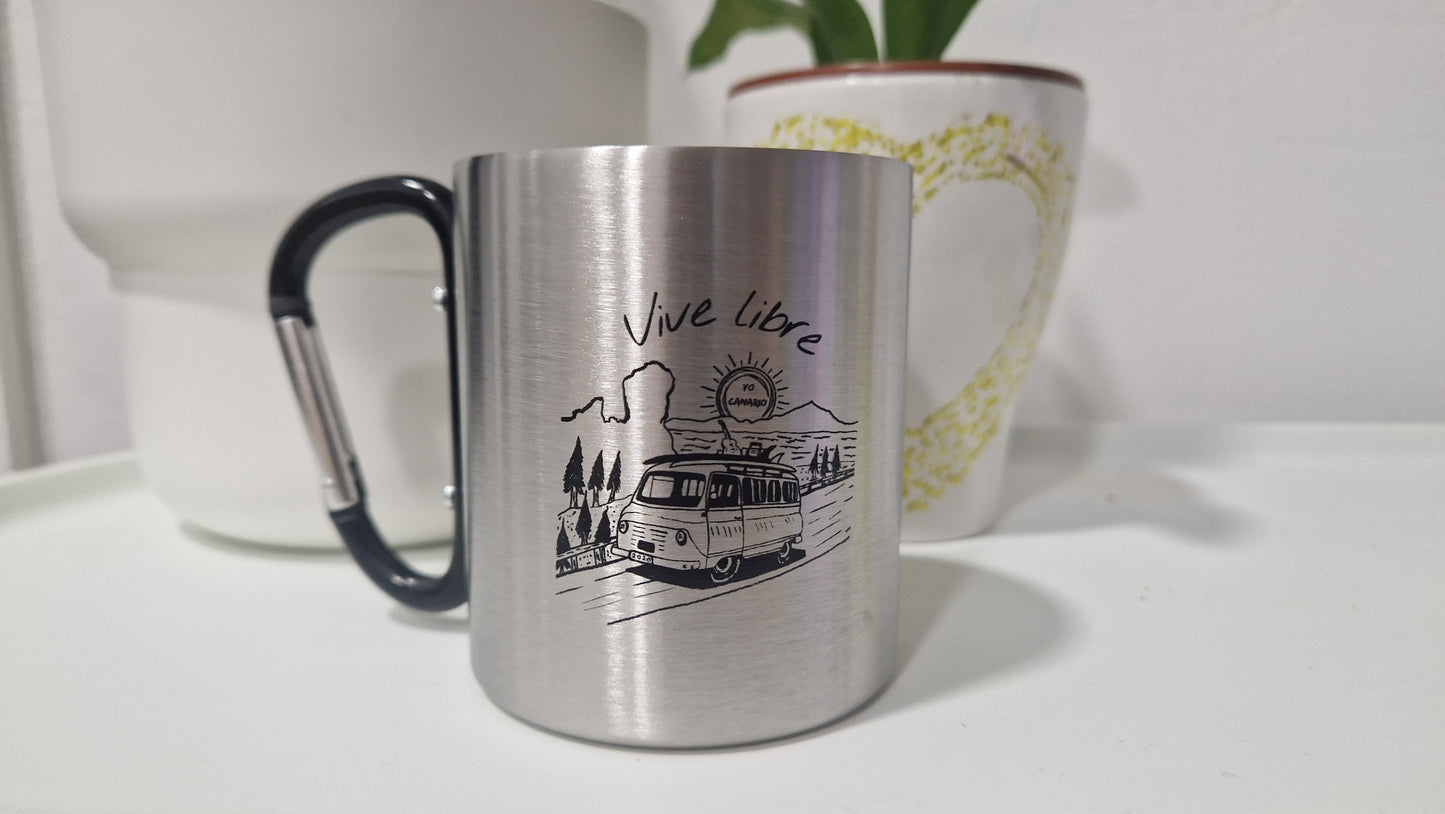 Taza metálica diseño VIVE LIBRE